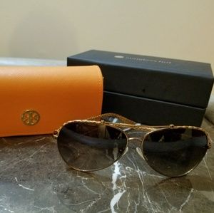 Tory Burch Brown Python Aviator Sunglasses